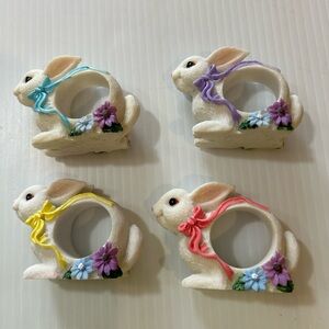 Blue and Purple Ceramic Bunny Napkin Rings Serveware